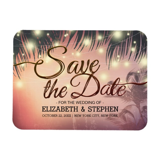 Hochzeit retten das Datum Sommer Beach Palm Tree L Magnet (Horizontal)