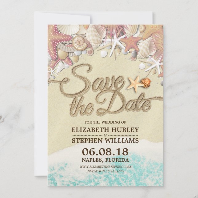 Hochzeit retten Sommersommer Sandstrand Starfish Save The Date (Vorderseite)