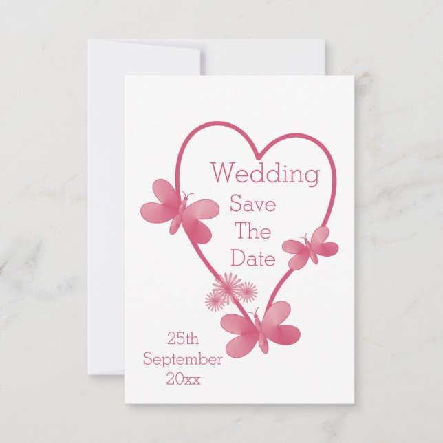 Hochzeit rettet das Datum rosa Herz und Schmetterl Save The Date (Vorderseite)