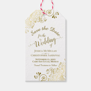Hochzeit rettet uns das Datum Stift in Gold Frills Geschenkanhänger
