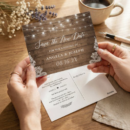Hochzeit Rettete das neue Datum Rustikale Twinkle Postkarte