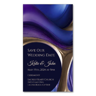 Hochzeit Rettete unser Date- Modern Blue Lila Gold Magnetische Visitenkarte