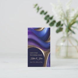 Hochzeit Rettete unser Date- Modern Blue Lila Gold Visitenkarte