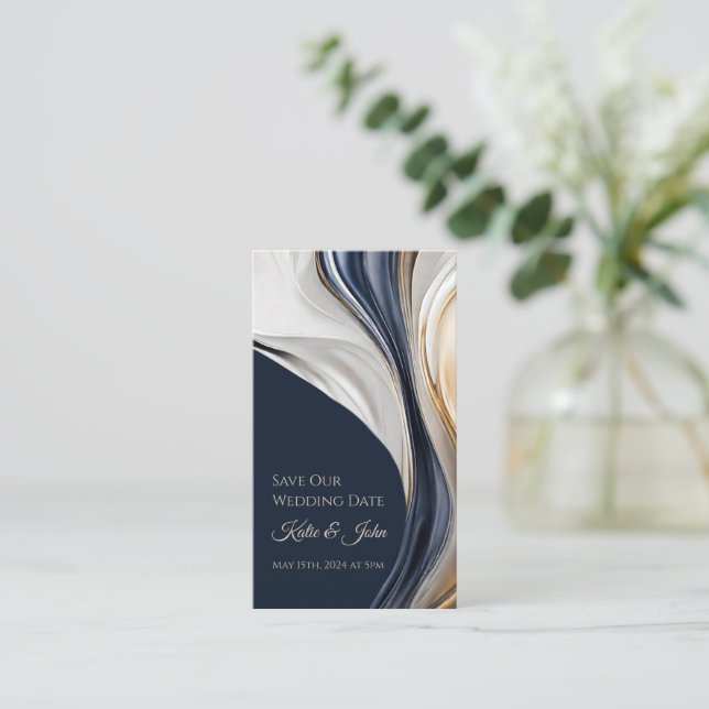 Hochzeit Rettete unser Date- Modern Blue White und Visitenkarte (Stehend Vorderseite)