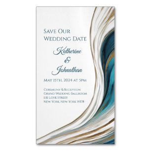 Hochzeit Rettete unser Datum - Modernes Blau und G Magnetische Visitenkarte