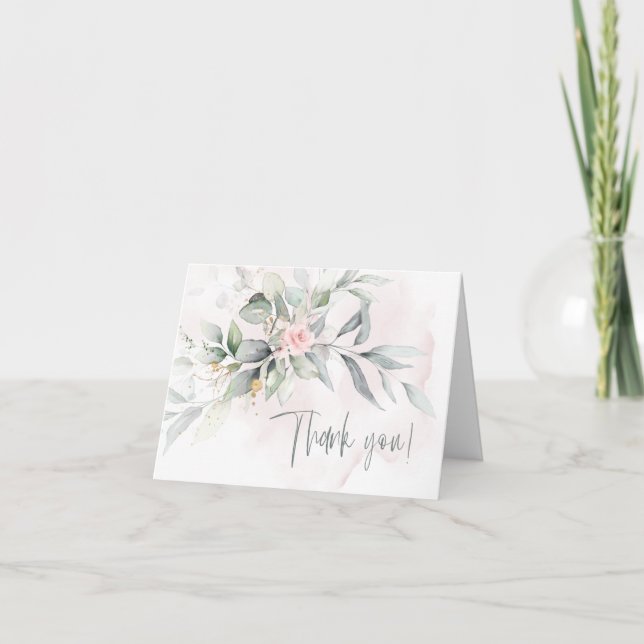 Hochzeit | Rosa Eukalyptus Foliage Vielen Dank Dankeskarte (Vorderseite)