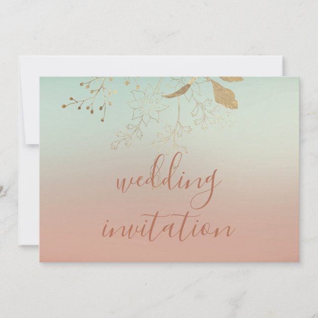 Hochzeit Rose Blue Gold Ombre Pastel Einladung (Vorderseite)
