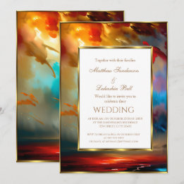 Hochzeit rot blau türkis gold Modern Elegant Einladung