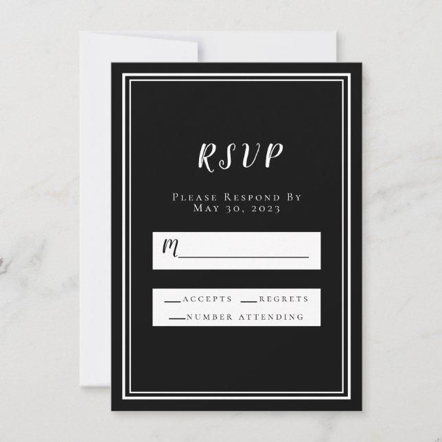 Hochzeit RSVP Black Simple Chic Minimalistisch Mod (Vorderseite)