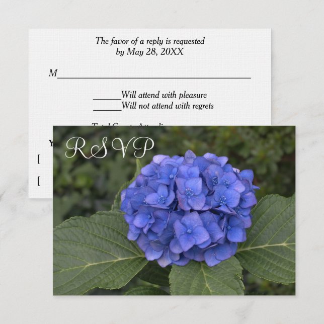 Hochzeit RSVP Cards Blue Hydrangea Floral Karte (Vorne/Hinten)