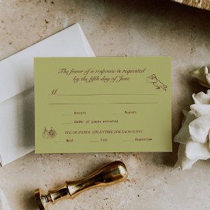 Hochzeit RSVP Chartreuse Burgundy Illustriert Karte