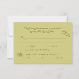 Hochzeit RSVP Chartreuse Olive Illustriert Karte
