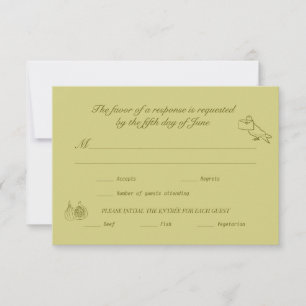 Hochzeit RSVP Chartreuse Olive Illustriert Karte