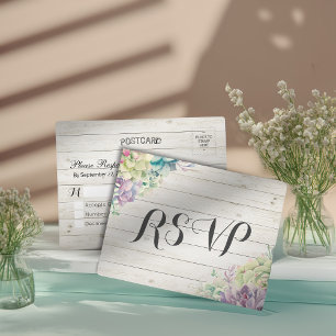 Hochzeit RSVP Chic Watercolor Sukkulent rustikales Einladungspostkarte