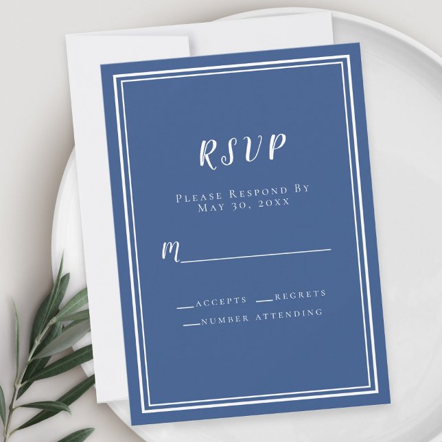 Hochzeit RSVP Classic Blue Simple Chic Minimalisti (Wedding RSVP Classic Blue Simple Chic Minimalist Enclosure Card)