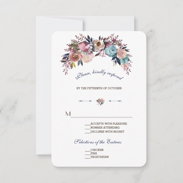 Hochzeit RSVP | Dusty Blue Misty Rose Bouquet (Vorderseite)