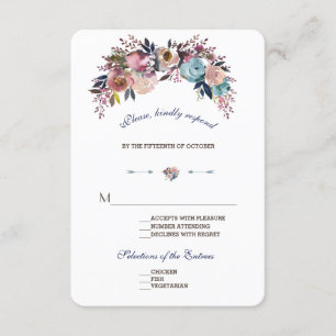 Hochzeit RSVP   Dusty Blue Misty Rose Bouquet Karte