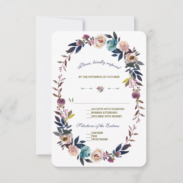 Hochzeit RSVP | Dusty Blue Misty Rose Wreath (Vorderseite)