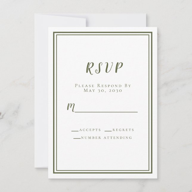 Hochzeit RSVP Einfach Modernes Olive Green (Vorderseite)