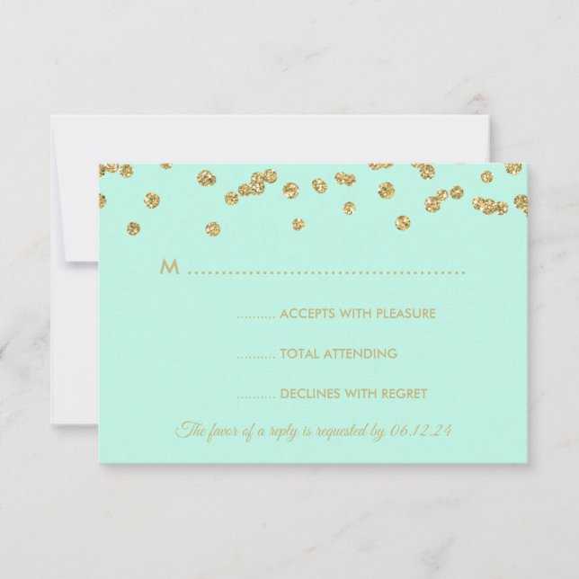 Hochzeit RSVP Gold Imitats Glitzer Confetti Mint G (Vorderseite)