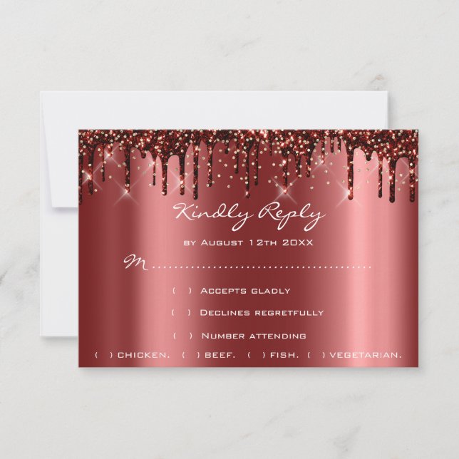 Hochzeit RSVP Gold Tropfen Burgundy Brautparty (Vorderseite)