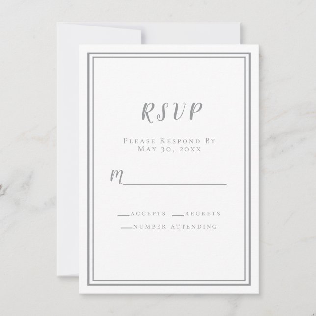 Hochzeit RSVP Grau Weiß Einfache Moderne Minimalis (Vorderseite)