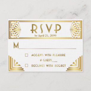 Hochzeit RSVP, Great Gatsby, Gold auf weiß RSVP Karte