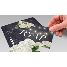 Hochzeit RSVP Hydrangea Blume String Lights Blue Postkarte