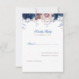 Hochzeit-RSVP in Navyblau und Mauve Blumen RSVP Karte