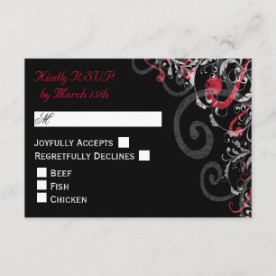 Hochzeit RSVP in Schwarz, Weiß und Rot Karte