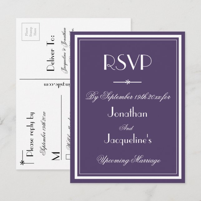 Hochzeit RSVP Lila Mahlzeiten Auswahl Bitte beantw Einladungspostkarte (Vorne/Hinten)