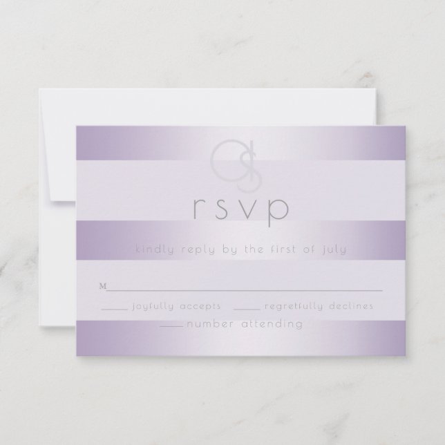 Hochzeit RSVP | Lilac Shimmer Stripes Monogramm Karte (Vorderseite)
