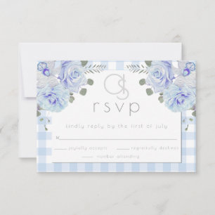 Hochzeit RSVP   Monogram Blue Gingham Floral