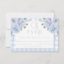 Hochzeit RSVP | Monogram Blue Gingham Floral Karte