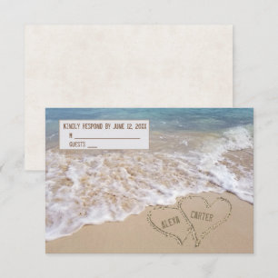 Hochzeit RSVP Ocean Beach Hearts Karte