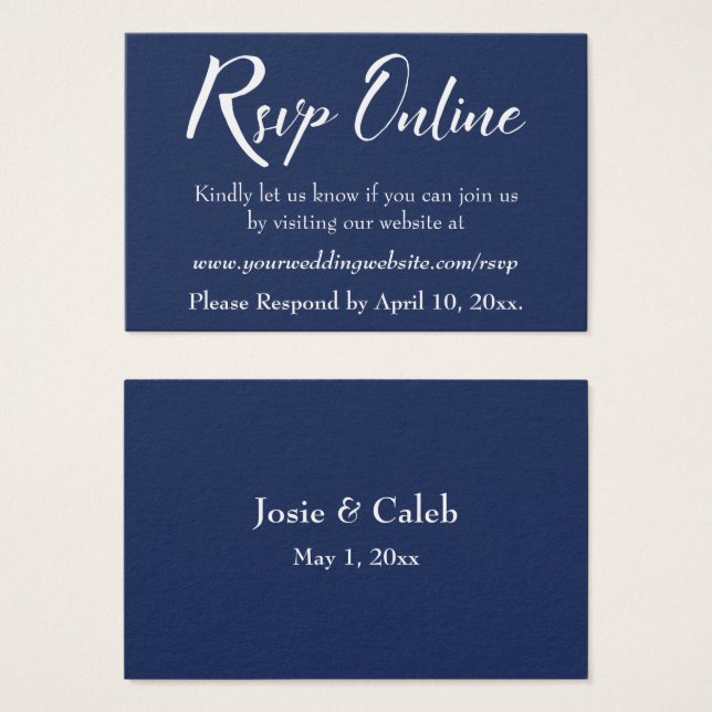 Hochzeit RSVP Online Beiheft Weiße Schrift & Marin (Vorne & Hinten)