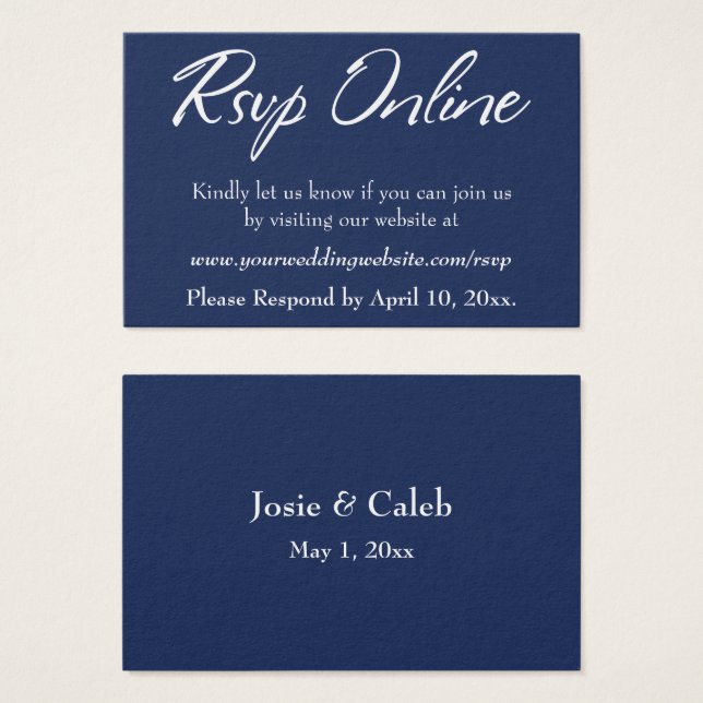Hochzeit RSVP Online Beiheft Weiße Schrift & Marin (Vorne & Hinten)