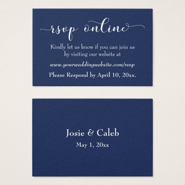 Hochzeit RSVP Online Beiheft Weiße Schrift & Marin (Vorne & Hinten)