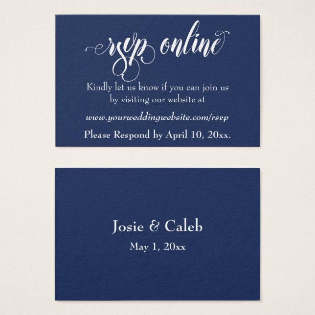 Hochzeit RSVP Online Beilage Weiße Schrift & Marin (Vorne & Hinten)