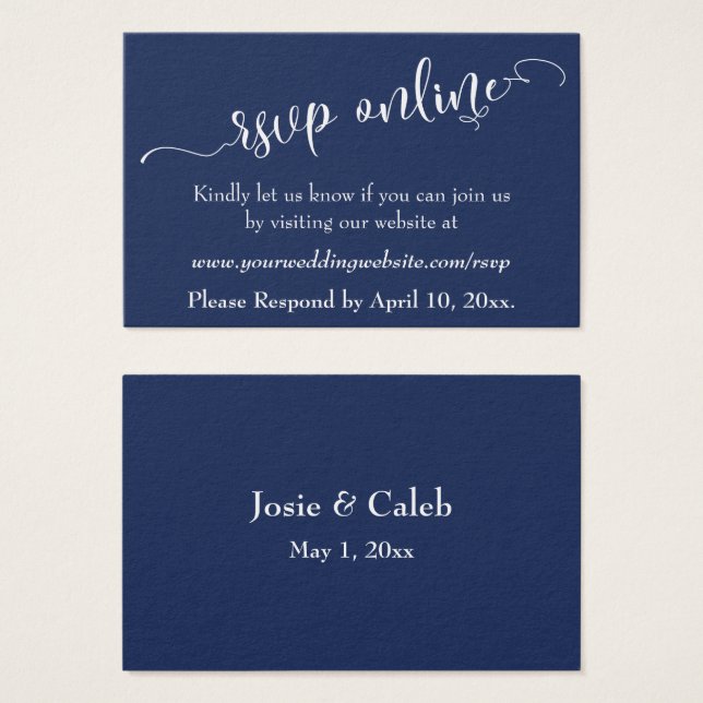 Hochzeit RSVP Online Beilage Weiße Schrift & Marin (Vorne & Hinten)