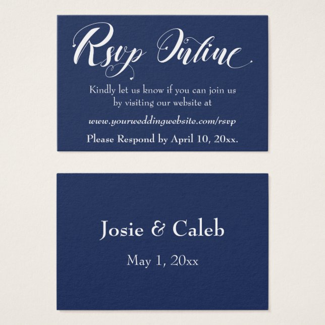 Hochzeit RSVP Online Beilage Weiße Schrift & Marin (Vorne & Hinten)