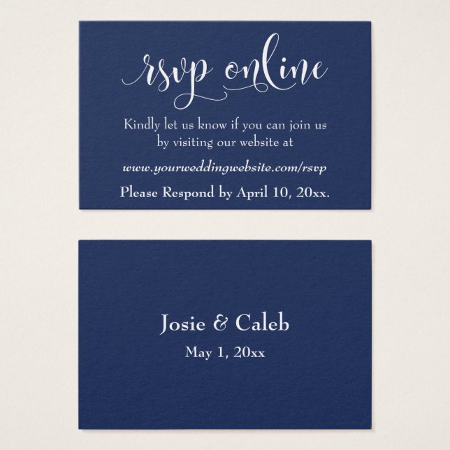 Hochzeit RSVP Online Beilage Weiße Schrift & Marin (Vorne & Hinten)