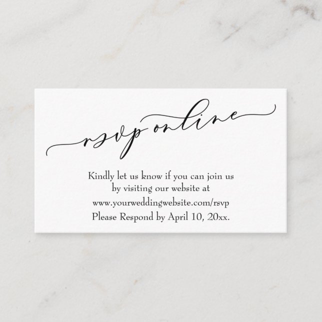 Hochzeit RSVP Online Elegante Luxusschrift Begleitkarte (Vorderseite)