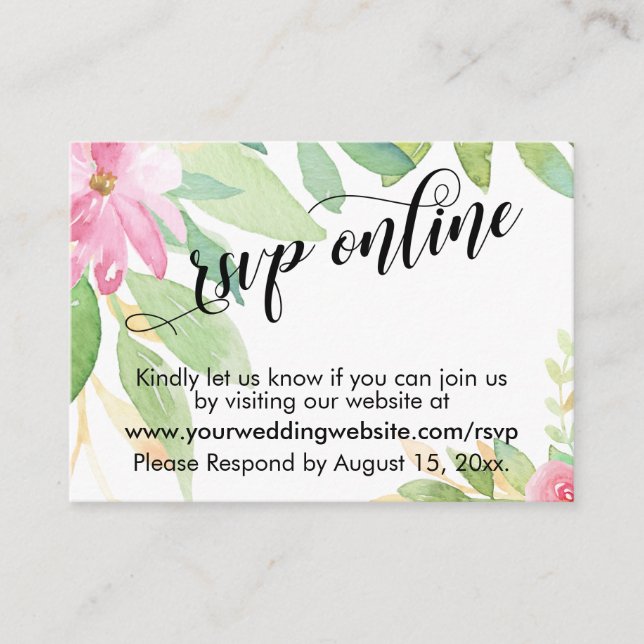 Hochzeit RSVP Online Elegante Typografie & Blume Begleitkarte (Vorderseite)