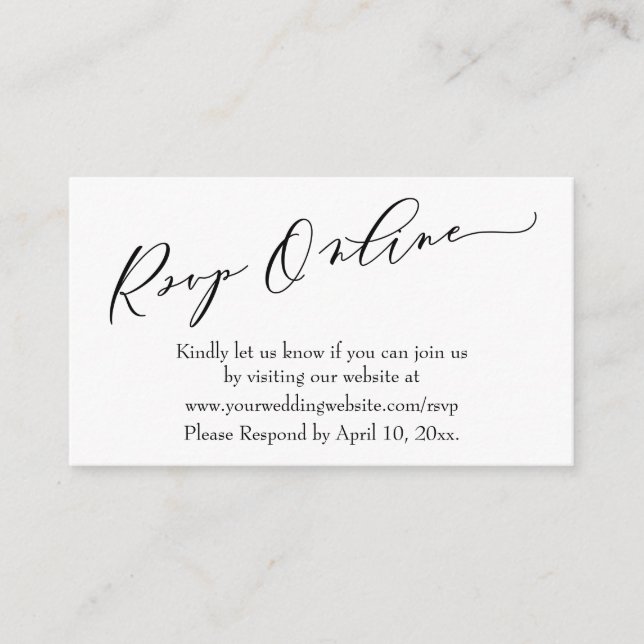 Hochzeit RSVP Online Eleganter Luxus-Script-Schrif Begleitkarte (Vorderseite)