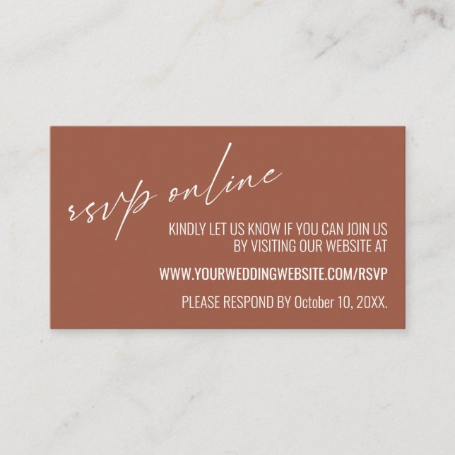 Hochzeit RSVP Online Zeitgenössische Terrakotta Begleitkarte (Vorderseite)