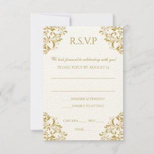 Hochzeit RSVP PostCard - Nadine (Gold) auf Ecru Karte