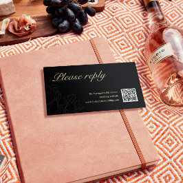 Hochzeit RSVP | QR Code Minimalistisch Black and G Platzkarte