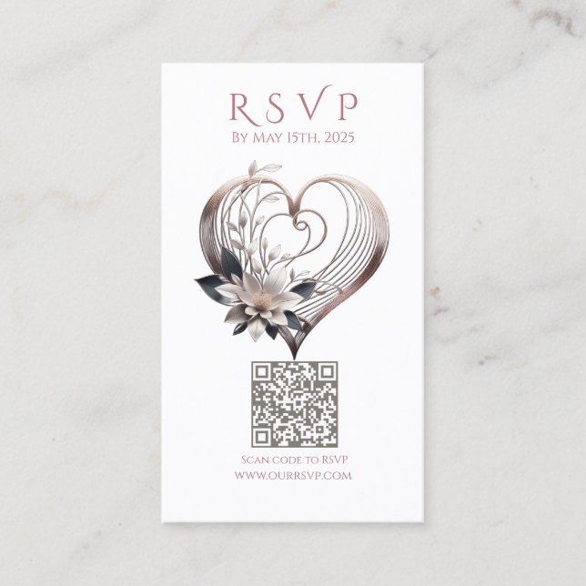 Hochzeit RSVP QR Code Modern Pink Heart Visitenkarte (Vorderseite)