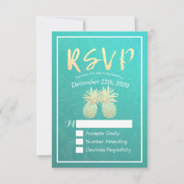 Hochzeit RSVP Reply Gold Ananas Couple Aquamarine 